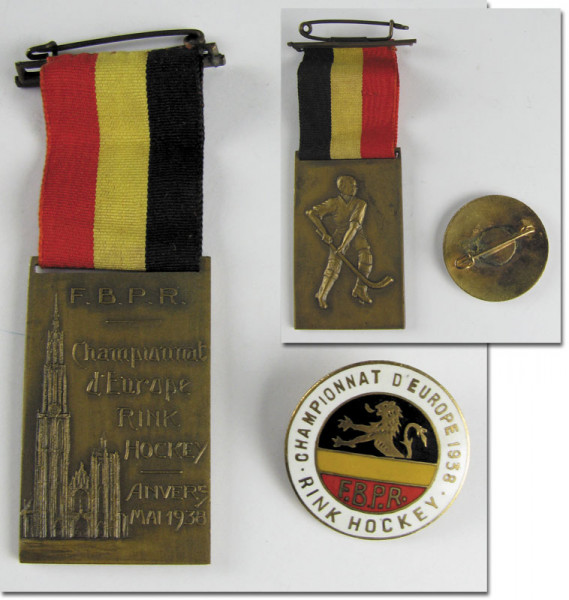 Original Siegermedaille von den Rollhockey Europam, Rollhockey - Abzeichen 1938