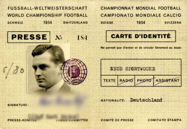 World Cup 1954 Official Press Id Card Agon Sportsworld Online Shop