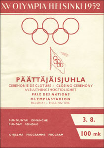Olympic Games 1952. Programme Closing Ceremony