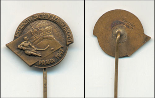 Offizielles Besucherabzeichen Eishockey-Weltmeisterschaft Prag 1947 Bronze