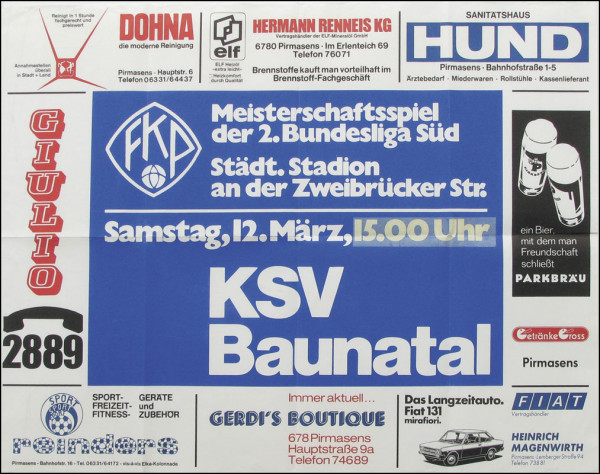 Germann football poster Pirmasens v Baunatal 1977
