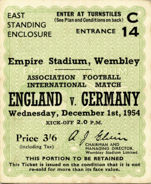 Football Ticket England vs Germany 1954
