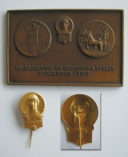 Große Bronzeplakette „50 arsminnet av Olympiska Sp, Jubiläumsplakette OS1912