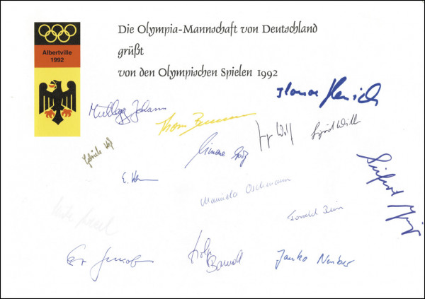 Olympia-Mannschaft 1992: Olympic Games 1992. Autographed Card Germany
