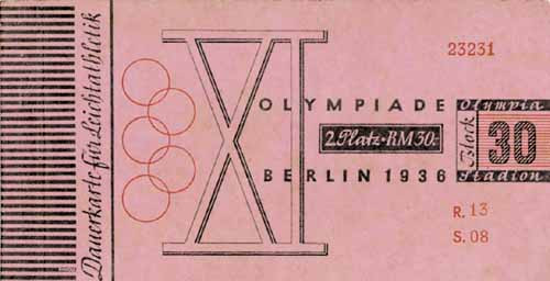 Olympic Games 1936. Ticket Berlin 1936