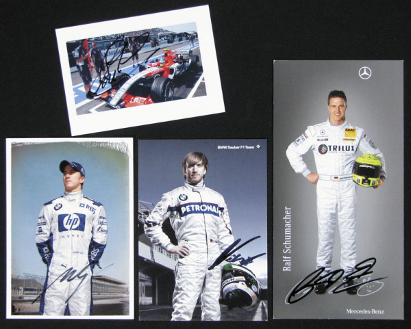 Formel 1 2000er: 4 Autogrammkarten/Pressefotos, alle signiert