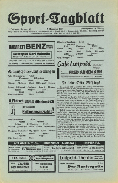 Football Programm Bayern Muinch 1939