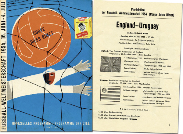 Fussball-Weltmeisterschaft 1954, 26. Juni 1954. Viertelfinale: England - Uruguay in Basel. Offiziell