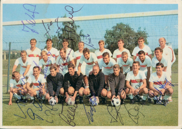 Stuttgart, VfB - 1968: Farbiges Sammelbild mit ca. 13 Originalsignaturen