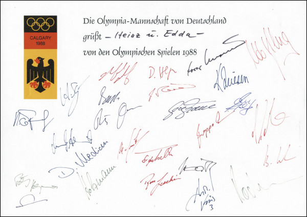 Olympia-Mannschaft 1988: Autogrammblatt Deutschland