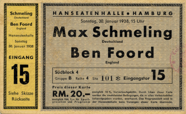 Ticket: Boxing 1938 Heavyweight Schmeling v Foord
