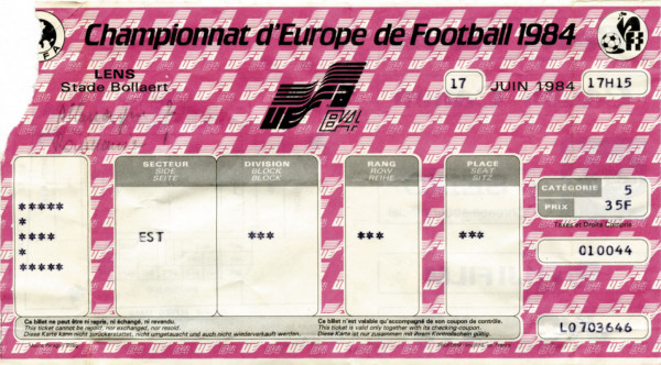 Ticket: UEFA Euro 1984 Germany v Romania