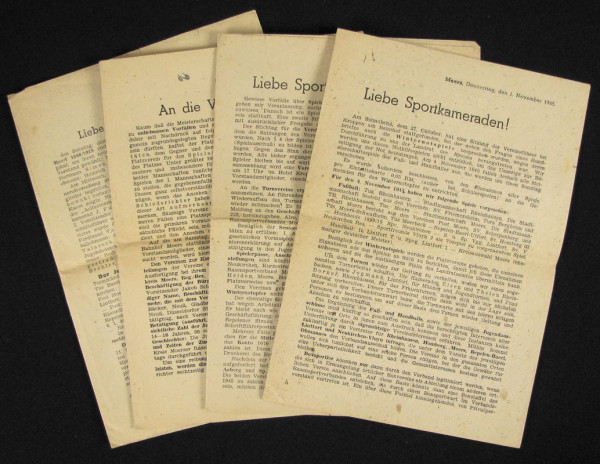 4 offizielle Mitteilungsblätter 1.11.-27.11.1945, Moers 1945 - Rasensportverband