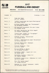 XIII. Fußball-Weltmeisterschaft Mexiko 1986. (Ausgabe 1-32, 1 fehlt kpl.,Nr.31 fehlen 1-22) v.12.03.-03.06.86