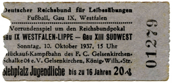Westfalen-Lippe - Gau XIII Südwest 10.10.1937, Eintrittskarte 1937
