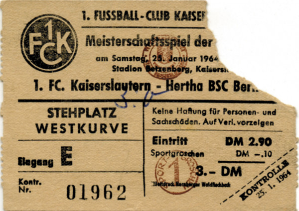 1.FC Kaiserslautern - Hertha BSC Berlin, Eintrittskarte BL1963