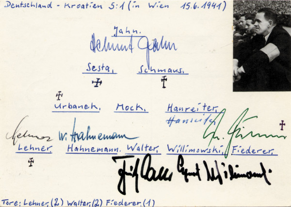 Nationalmannschaft 1941: Blancokarte mit 6 original Signaturen von deutsche