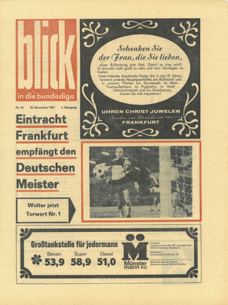 Bundesligaspiel Eintracht Braunschweig - Eintracht Frankfurt vom 25.11.1967. Programm "Blick in die