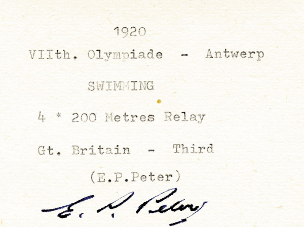 Peter, Percy: Olympic Games 1920 autograpg swimming GBR