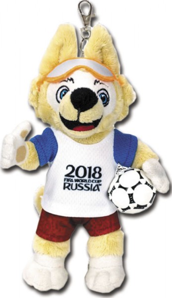 Anhänger mit "Zabivaka" dem Maskottchen der Fußball-Weltmeisterschaft 2018 in Russland in Plüsch