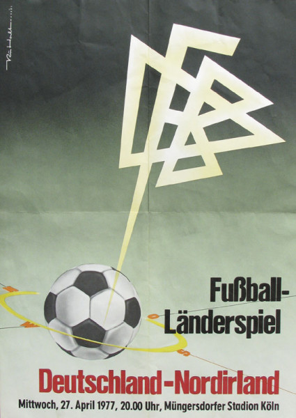 Plakat-LS D-Nordirland 1977. gefaltet, Plakat Länderspiel 1977