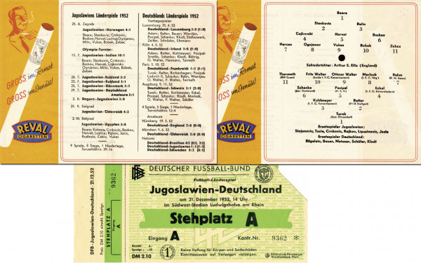 Programm + Ticket 1952 Germany v Jugoslavia