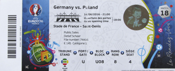 UEFA Euro 2016 Ticket Germany v Poland