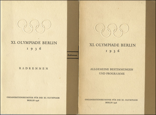 Reglements XI. Olympiade Berin 1936 1) Radrennen 38 Seiten. 2) Allgemeine Bestimmungen und Programme