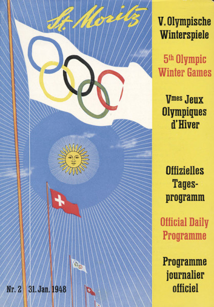 V.Olympische Winterspiele St.Moritz 1948. Offizielles Tagesprogramm Nr.2, 31.Januar 1948.