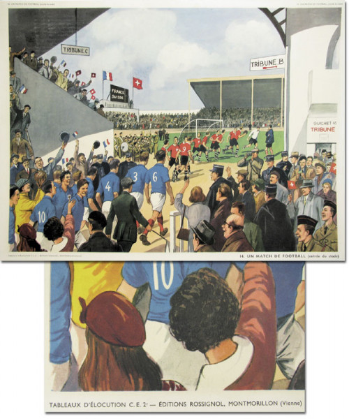 Schulposter Motiv Fußball-Länderspiel 1950, Schweiz - Frankreich 1950