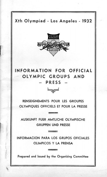 Olympic Games Los Angeles 1932 Press Guide