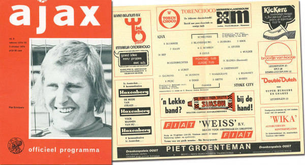 Offizielles Fußball Programm Europapokal Ajax Amst, Programm EP1974