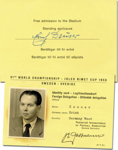 Erich Deuser, deutscher Teammasseur, Ausweis WM 1958