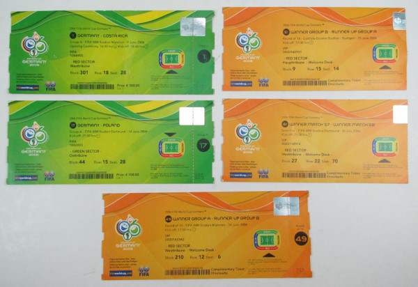 5 Tickets der Fussball-Weltmeisterschaft 2006 in D, Eintrittskarte WM2006