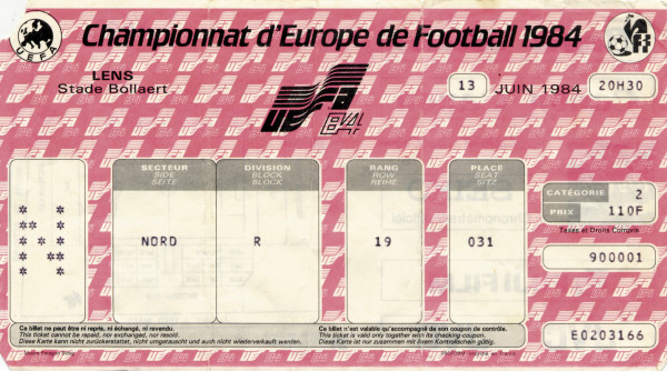 EURO 1984. Ticket Belgium - Yugoslavia