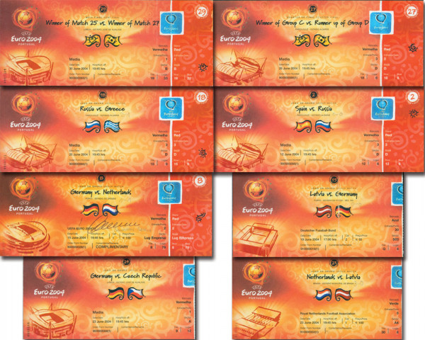 8 verschiedene Tickets der UEFA Euro 2004 Fußball-, Eintrittskarte EM2004