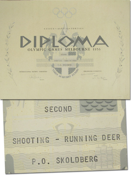 Shooting Running Deer, P.O.Skoldberg, Olympiadiplom OSS1956