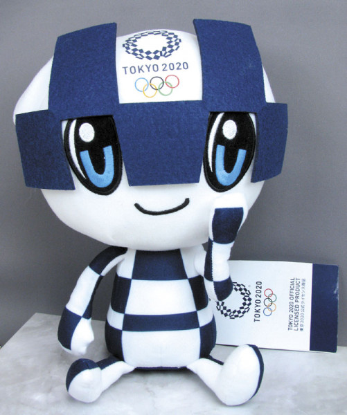 Offizielles Olympiamaskottchen Miraitowa der Olympischen Spiele in Tokyo 2020. Samtweicher Plüsch un
