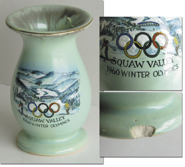 Olympic Winter Games 1960 Handpainted Steinvase