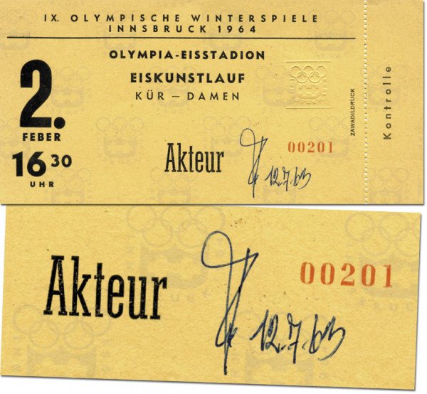 Eisstadion 02.02.1964, für Athleten, Eintrittskarte OSW1964