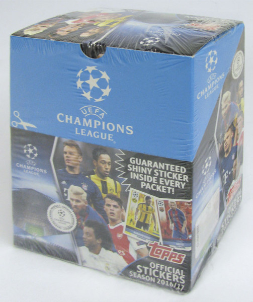 Champions League 2016/17. Offizielles, ungeöffnetes Verkaufsdisplay mit 50 Tütchen mit Stickern! 12x