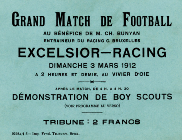 Football Ticket 1912 Excelsior v Racing Brussels