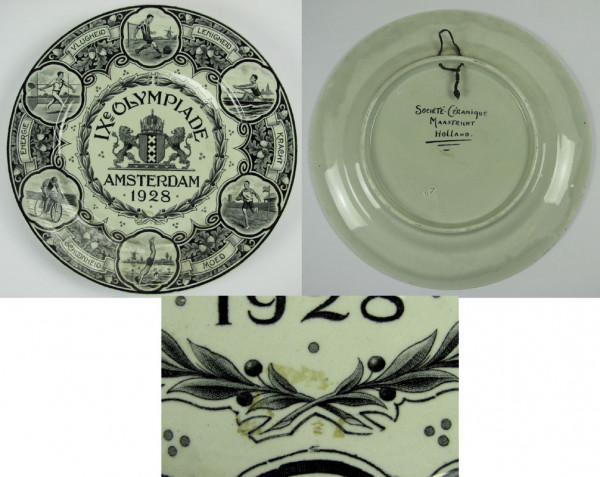Grauer, dekorativer Keramik-Wandteller „IXe Olympi, Wandteller 1928