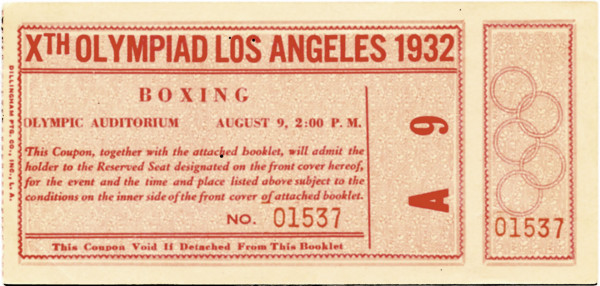 Olympic Games Los Angeles 1932. Ticket Boxing
