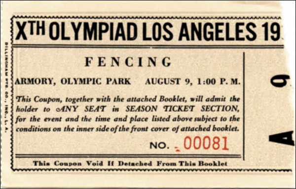 Olympic Games Los Angeles 1932 Ticket Fencing