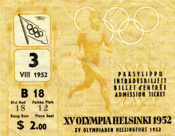 Olympic Games 1952. official Ticket Closing Ceremony
