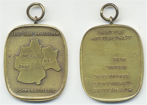 German Weightlifting Championships Winner Medal 1953
