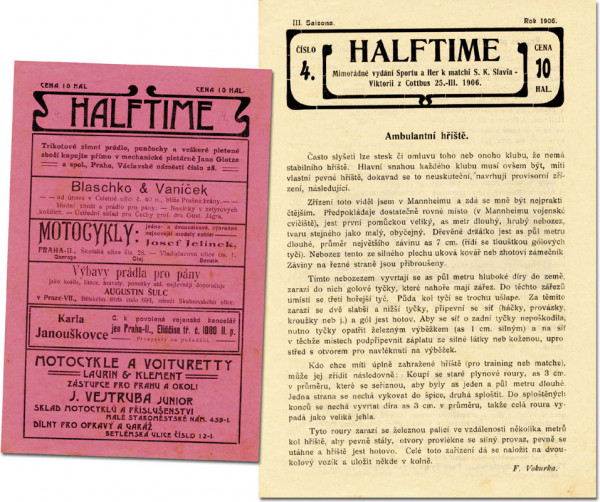 Fußballprogramm vom Spiel Slavia Prag v Viktoria Cottbus am 25.3.1906 in Prag. In der Zeitschrift Ha