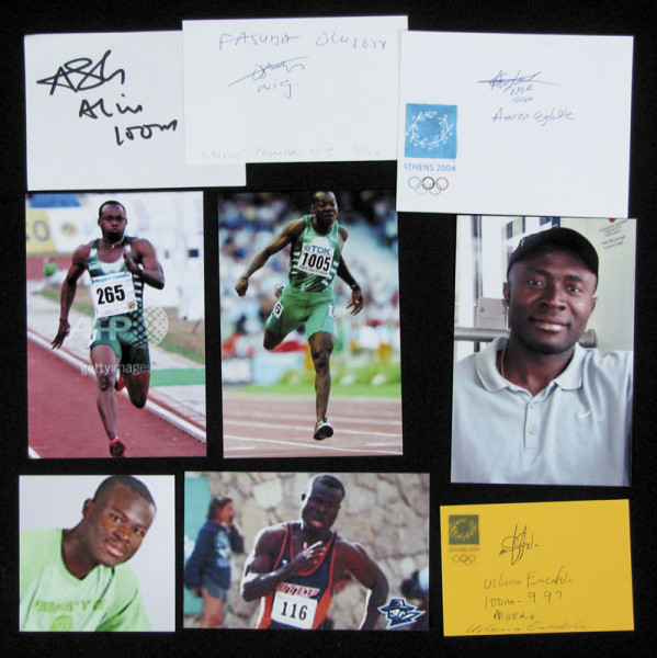 OS 2004 4x100 Staffel Nigeria: Originalsignaturen der 4x100 m Staffel 2004