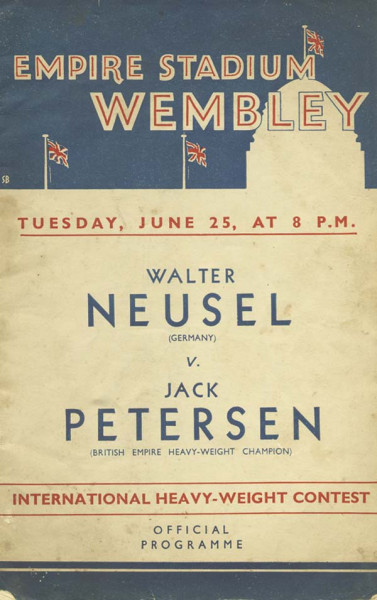 Programm Jack Petersen v Walter Neusel 25th June 1935 London. 16x20 cm.